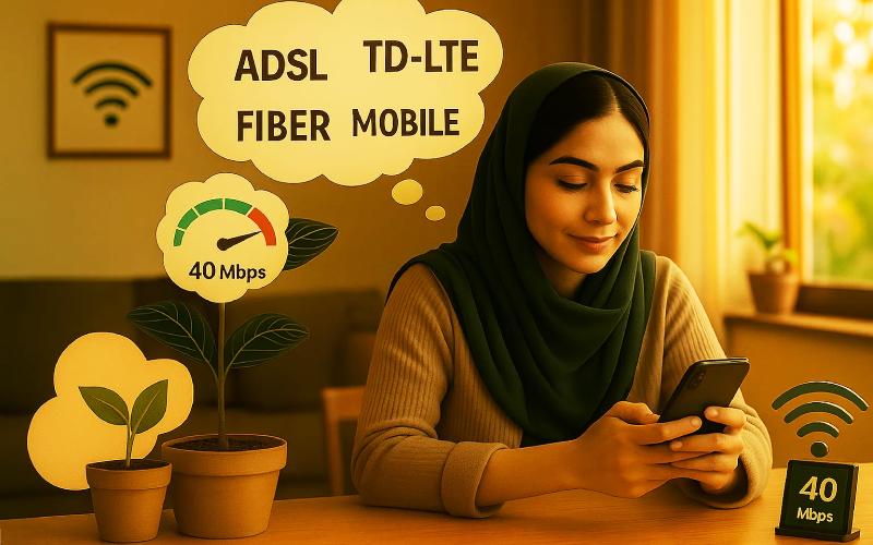 دختر ایرانی در حال فکر کردن به به صرفه ترین بسته اینترنت و سرویس اینترنت